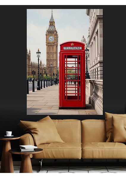 Kırmızı Telefon Kulübesi Londra Dekoratif Kanvas - Mdf Ahşap Tablo