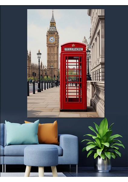 Kırmızı Telefon Kulübesi Londra Dekoratif Kanvas - Mdf Ahşap Tablo fiyatları