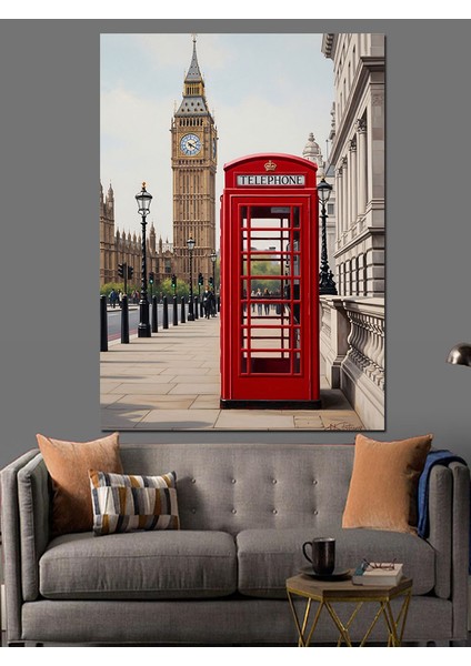Kırmızı Telefon Kulübesi Londra Dekoratif Kanvas - Mdf Ahşap Tablo modelleri
