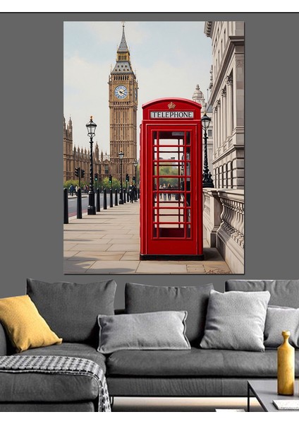 Kırmızı Telefon Kulübesi Londra Dekoratif Kanvas - Mdf Ahşap Tablo fırsatları
