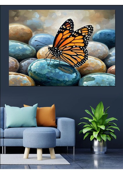 Kelebek ve Çakıl Taşları Dekoratif Kanvas - Mdf Ahşap Tablo indirimleri