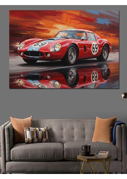Kırmızı Spor Yarış Arabası Dekoratif Kanvas - Mdf Ahşap Tablo