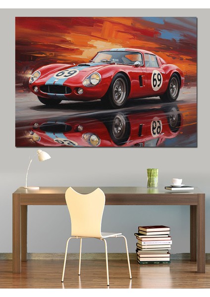 Kırmızı Spor Yarış Arabası Dekoratif Kanvas - Mdf Ahşap Tablo fiyatları