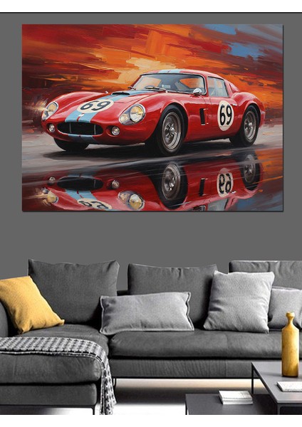 Kırmızı Spor Yarış Arabası Dekoratif Kanvas - Mdf Ahşap Tablo modelleri