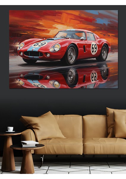 Kırmızı Spor Yarış Arabası Dekoratif Kanvas - Mdf Ahşap Tablo fırsatları