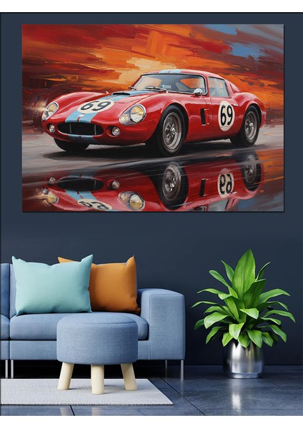 Kırmızı Spor Yarış Arabası Dekoratif Kanvas - Mdf Ahşap Tablo indirimleri