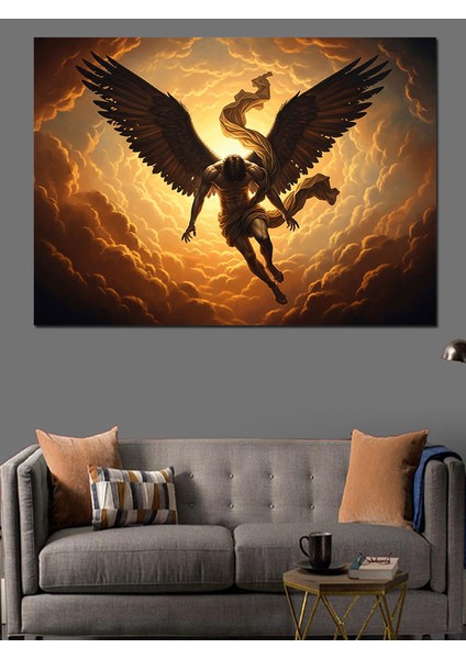 Kanatlı Mitolojik Melek Gökyüzünde Dekoratif Kanvas - Mdf Ahşap Tablo