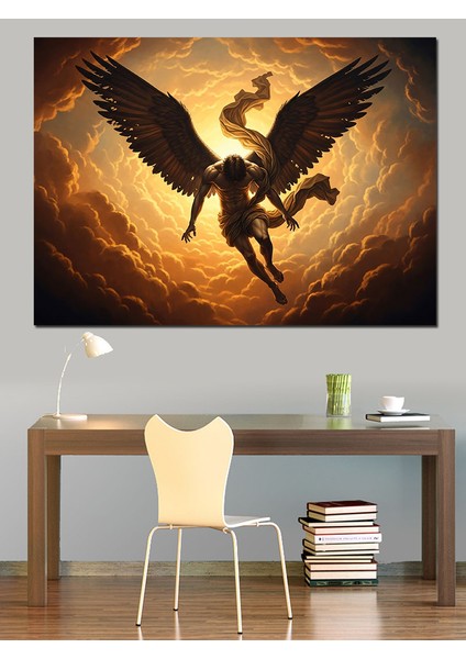 Kanatlı Mitolojik Melek Gökyüzünde Dekoratif Kanvas - Mdf Ahşap Tablo fiyatları