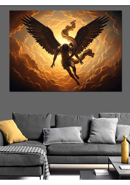 Kanatlı Mitolojik Melek Gökyüzünde Dekoratif Kanvas - Mdf Ahşap Tablo modelleri