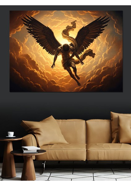 Kanatlı Mitolojik Melek Gökyüzünde Dekoratif Kanvas - Mdf Ahşap Tablo fırsatları