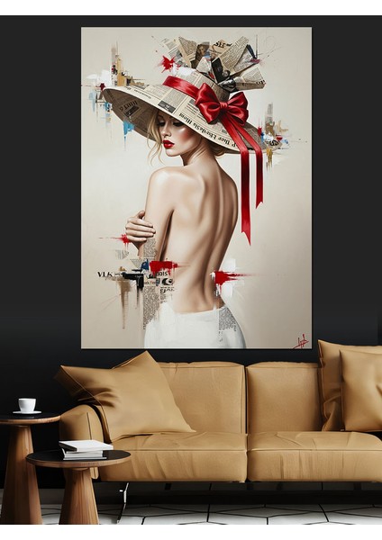 Büyük Şapkalı Kadın Dekoratif Kanvas - Mdf Ahşap Tablo fiyatları