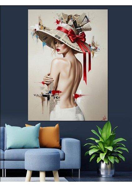 Büyük Şapkalı Kadın Dekoratif Kanvas - Mdf Ahşap Tablo modelleri