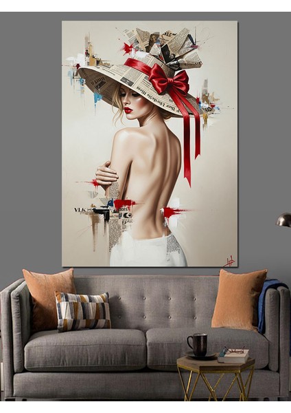 Büyük Şapkalı Kadın Dekoratif Kanvas - Mdf Ahşap Tablo fırsatları