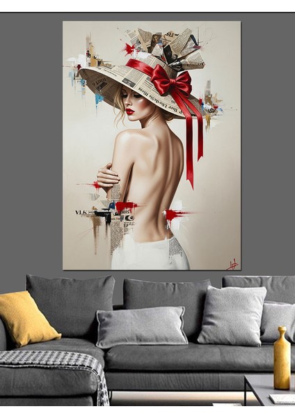 Büyük Şapkalı Kadın Dekoratif Kanvas - Mdf Ahşap Tablo indirimleri