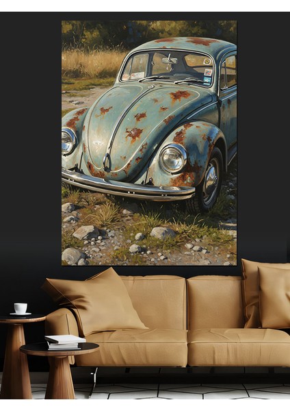 Eski Klasik Mavi Vosvos Dekoratif Kanvas - Mdf Ahşap Tablo