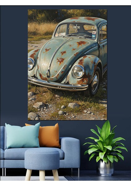 Eski Klasik Mavi Vosvos Dekoratif Kanvas - Mdf Ahşap Tablo fiyatları