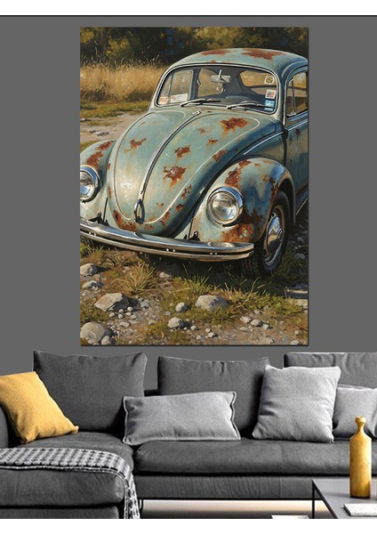 Eski Klasik Mavi Vosvos Dekoratif Kanvas - Mdf Ahşap Tablo fırsatları