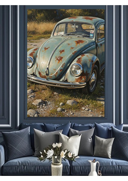 Eski Klasik Mavi Vosvos Dekoratif Kanvas - Mdf Ahşap Tablo indirimleri