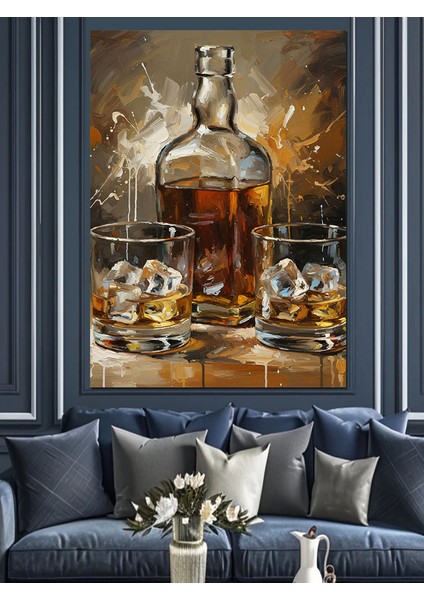 Buzlu Viski Kadehleri Dekoratif Kanvas - Mdf Ahşap Tablo fiyatları