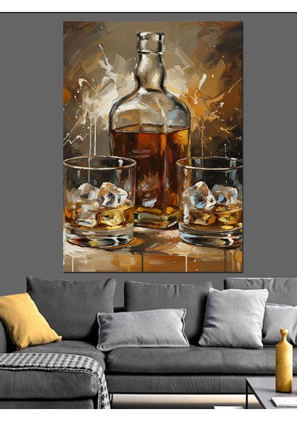 Buzlu Viski Kadehleri Dekoratif Kanvas - Mdf Ahşap Tablo modelleri