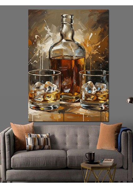 Buzlu Viski Kadehleri Dekoratif Kanvas - Mdf Ahşap Tablo fırsatları