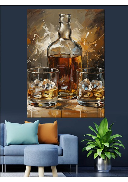 Buzlu Viski Kadehleri Dekoratif Kanvas - Mdf Ahşap Tablo indirimleri
