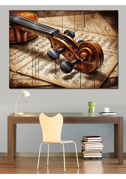 Keman ve Nota Görselleri Dekoratif Kanvas - Mdf Ahşap Tablo