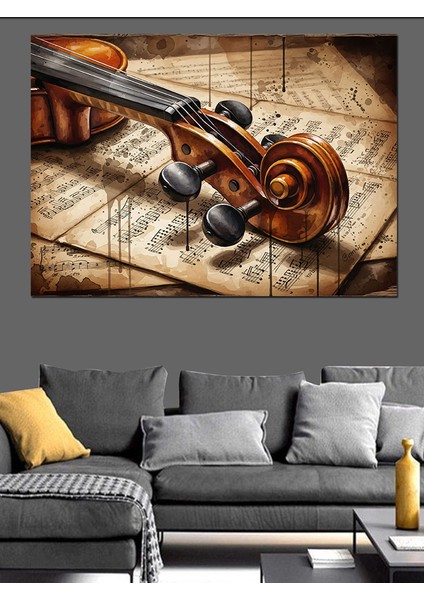 Keman ve Nota Görselleri Dekoratif Kanvas - Mdf Ahşap Tablo fiyatları