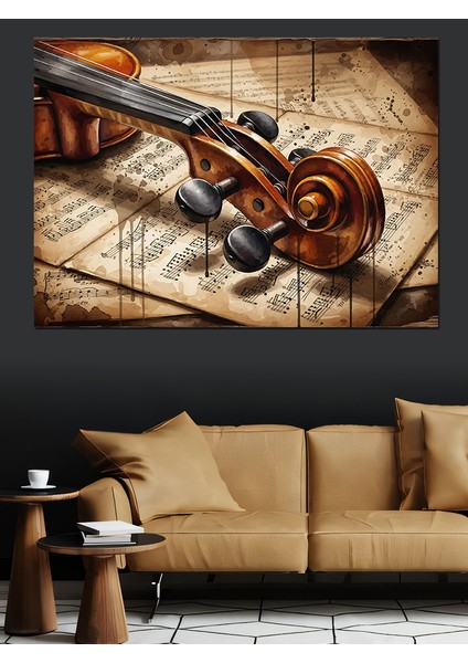 Keman ve Nota Görselleri Dekoratif Kanvas - Mdf Ahşap Tablo modelleri