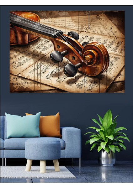 Keman ve Nota Görselleri Dekoratif Kanvas - Mdf Ahşap Tablo fırsatları