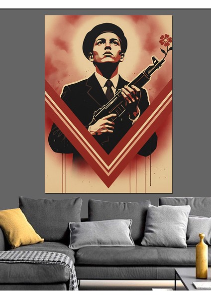 Kırmızı Giysili Vintage Gangster Dekoratif Kanvas - Mdf Ahşap Tablo