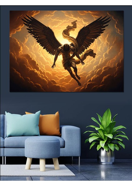 Kanatlı Mitolojik Melek Gökyüzünde Dekoratif Kanvas - Mdf Ahşap Tablo indirimleri