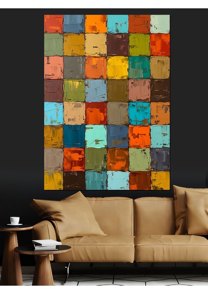 Renkli Mozaik Kare Desenler Dekoratif Kanvas - Mdf Ahşap Tablo fiyatları
