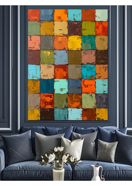 Renkli Mozaik Kare Desenler Dekoratif Kanvas - Mdf Ahşap Tablo modelleri