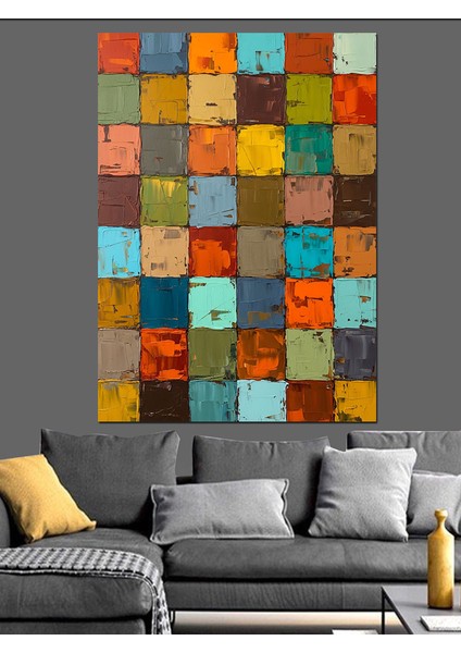 Renkli Mozaik Kare Desenler Dekoratif Kanvas - Mdf Ahşap Tablo fırsatları