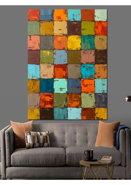 Renkli Mozaik Kare Desenler Dekoratif Kanvas - Mdf Ahşap Tablo indirimleri