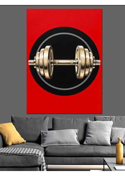 Kırmızı Plakalı Halter Ağırlığı Dekoratif Kanvas - Mdf Ahşap Tablo
