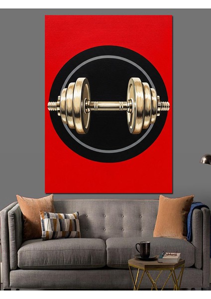Kırmızı Plakalı Halter Ağırlığı Dekoratif Kanvas - Mdf Ahşap Tablo fiyatları
