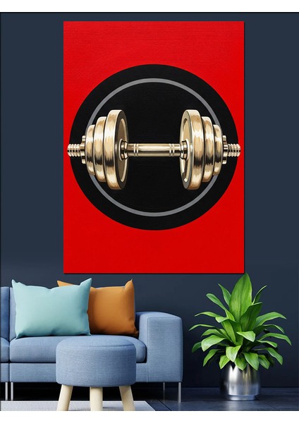 Kırmızı Plakalı Halter Ağırlığı Dekoratif Kanvas - Mdf Ahşap Tablo modelleri