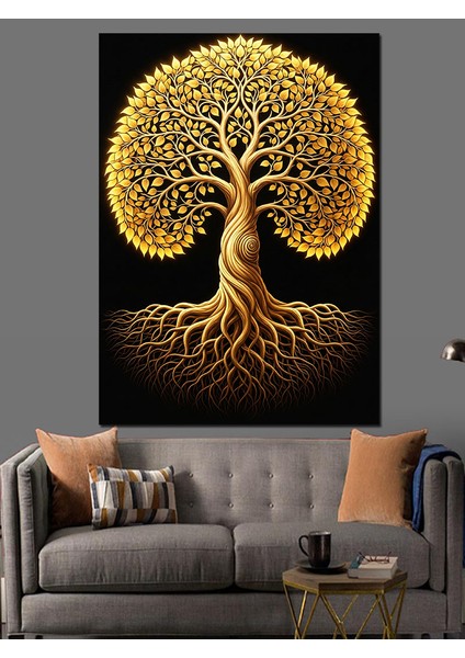 Kökleri Geniş Hayat Ağacı Dekoratif Kanvas - Mdf Ahşap Tablo