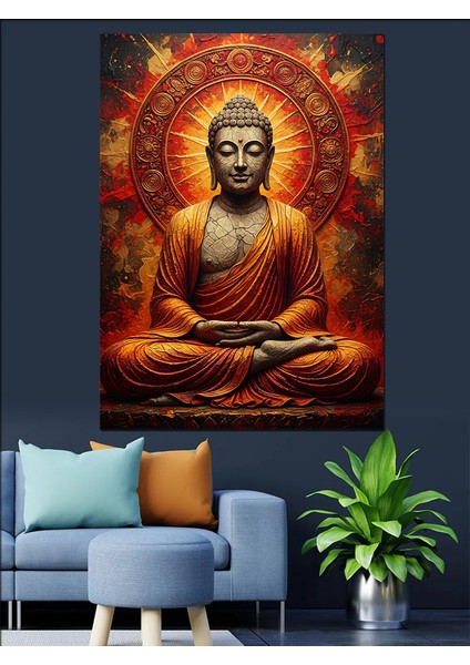Meditasyon Yapan Altın Buda Dekoratif Kanvas - Mdf Ahşap Tablo