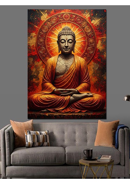 Meditasyon Yapan Altın Buda Dekoratif Kanvas - Mdf Ahşap Tablo fiyatları
