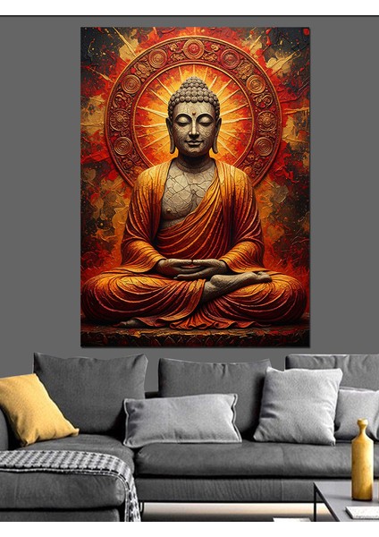 Meditasyon Yapan Altın Buda Dekoratif Kanvas - Mdf Ahşap Tablo modelleri