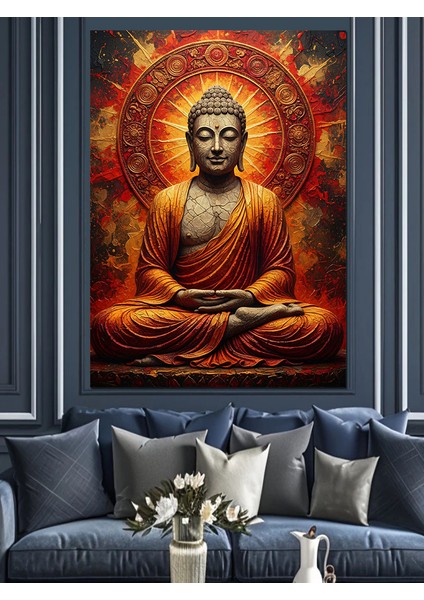 Meditasyon Yapan Altın Buda Dekoratif Kanvas - Mdf Ahşap Tablo fırsatları