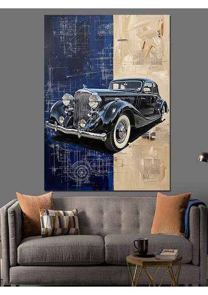 Eski Klasik Araba Siyah Beyaz Dekoratif Kanvas - Mdf Ahşap Tablo