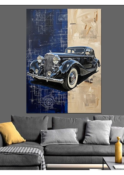 Eski Klasik Araba Siyah Beyaz Dekoratif Kanvas - Mdf Ahşap Tablo fiyatları
