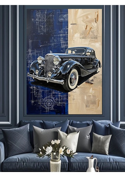 Eski Klasik Araba Siyah Beyaz Dekoratif Kanvas - Mdf Ahşap Tablo modelleri