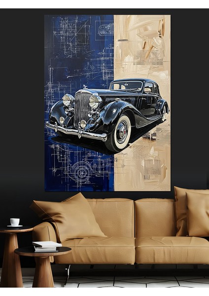 Eski Klasik Araba Siyah Beyaz Dekoratif Kanvas - Mdf Ahşap Tablo fırsatları