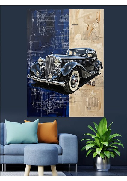 Eski Klasik Araba Siyah Beyaz Dekoratif Kanvas - Mdf Ahşap Tablo indirimleri