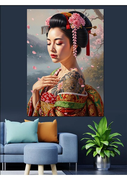 Geyşa Makyajlı Asyalı Kadın Dekoratif Kanvas - Mdf Ahşap Tablo